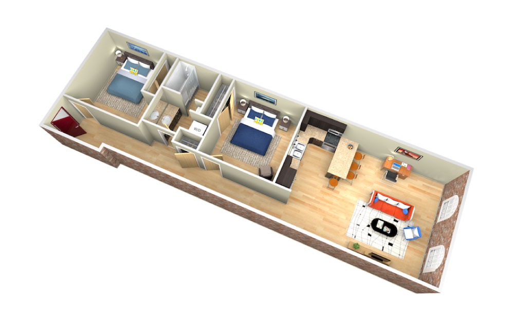 Buffalo - 2 bedroom floorplan layout with 1 bath and 1042 square feet.