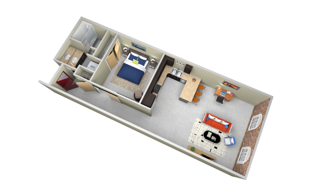 Cone - 1 bedroom floorplan layout with 1 bath and 799 square feet.