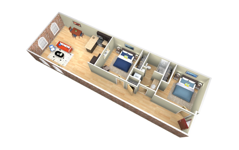 Deeptone - 2 bedroom floorplan layout with 1 bath and 1125 square feet.