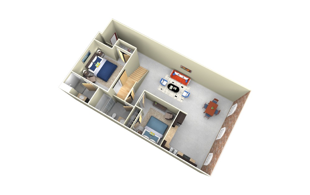 Denim - 2 bedroom floorplan layout with 2 baths and 1235 square feet.