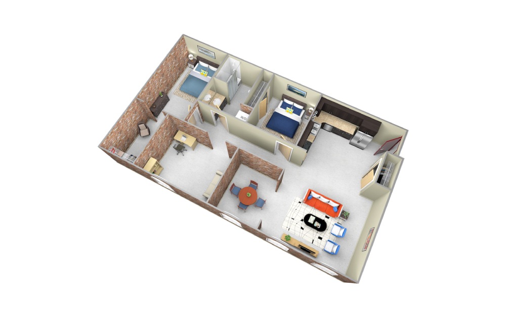 Greene - 2 bedroom floorplan layout with 1 bath and 1139 square feet.