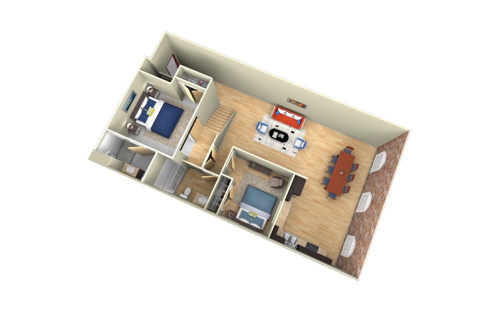 Haynes - 2 bedroom floorplan layout with 2 baths and 1196 square feet.