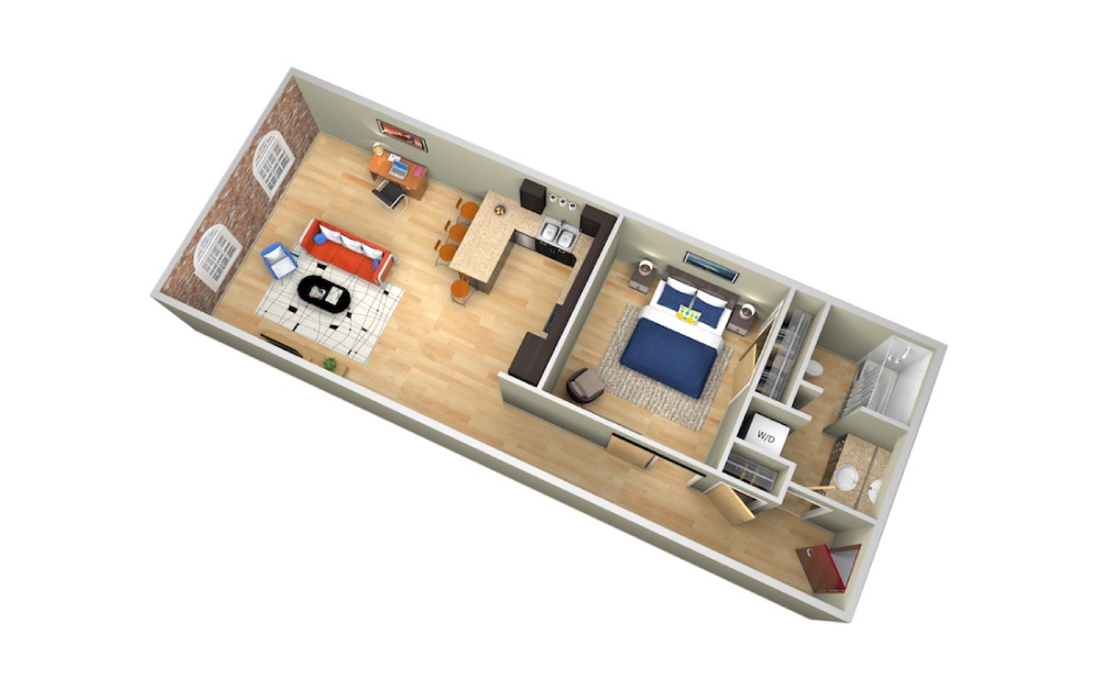 Indigo - 1 bedroom floorplan layout with 1 bath and 808 square feet.
