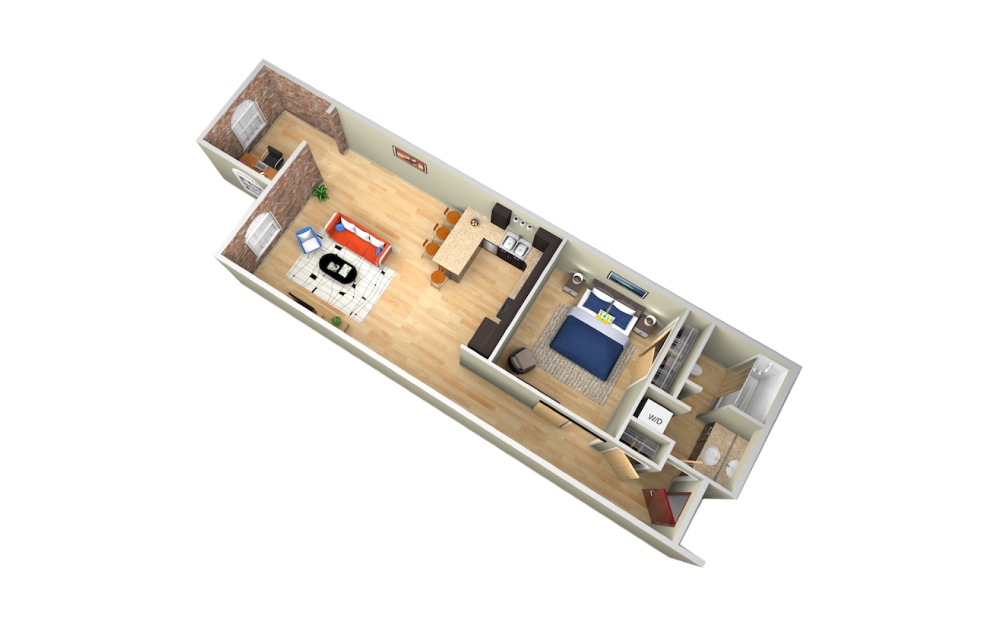 Levi - 1 bedroom floorplan layout with 1 bath and 837 square feet.