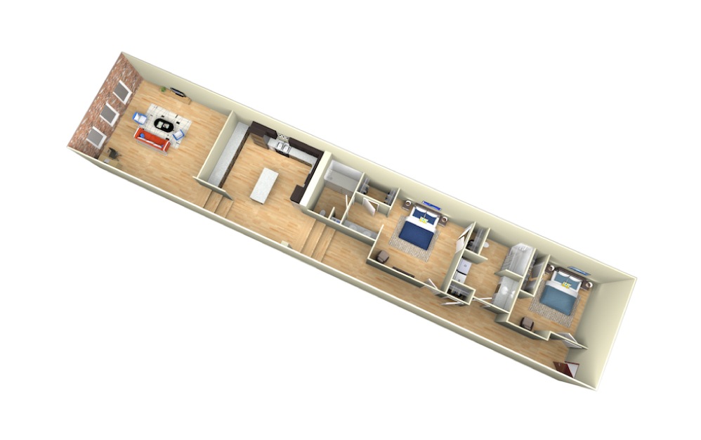 Loft D - 2 bedroom floorplan layout with 2 baths and 1553 square feet.