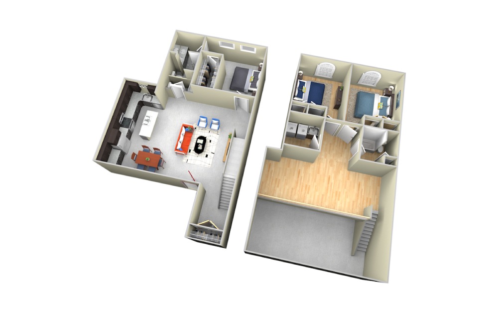 Townhome A - 3 bedroom floorplan layout with 2.5 baths and 2491 square feet.
