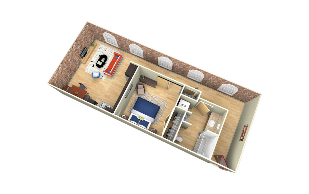 White Oak - 1 bedroom floorplan layout with 1 bath and 775 square feet.